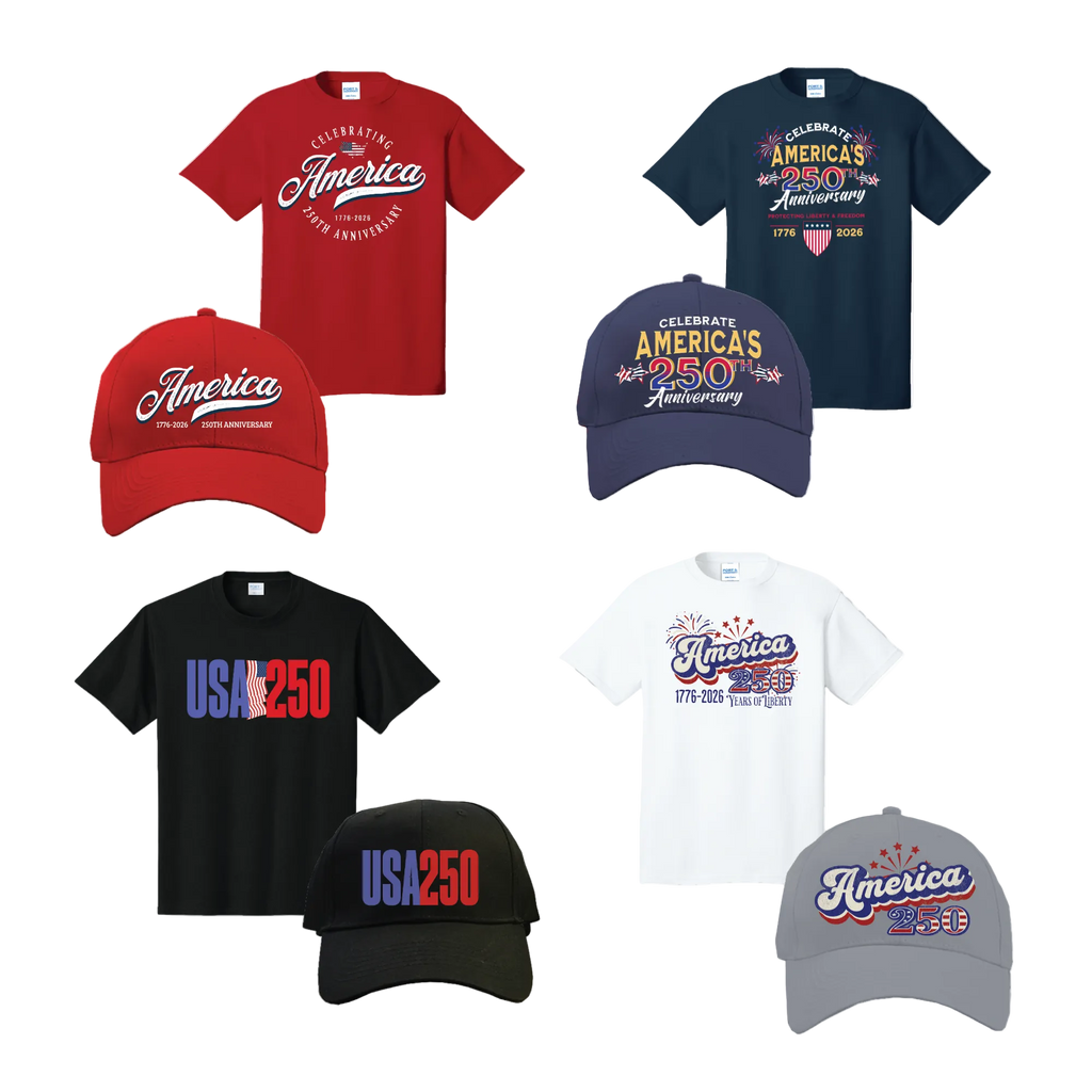 Assorted USA 250th Hats and Tees